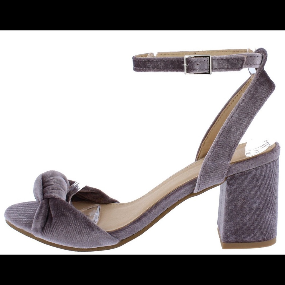 Grey Knotted Open Toe Ankle Strap with Chunky Heel